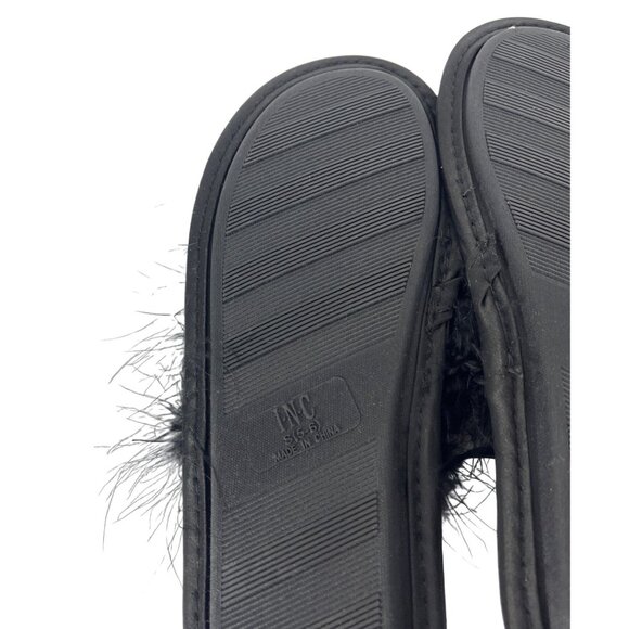 INC International Concepts Black Feather Faux Fur Slippers Womens Size 5-6 - Picture 10 of 12